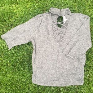 Grey Cross Cross Choker Crop Top